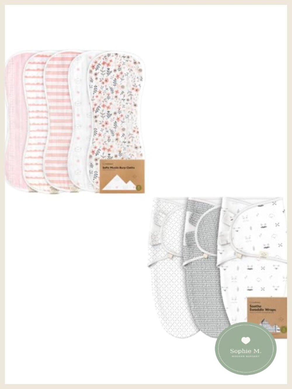 Muslin Baby Burp Cloths 5-Pack and Swaddle Sleep Sacks 3-Pack Cotton